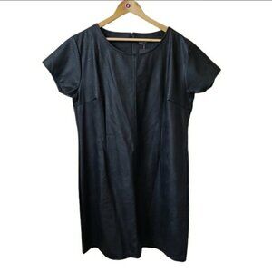 Boohoo plus black faux leather capsleeve shift dress size 22